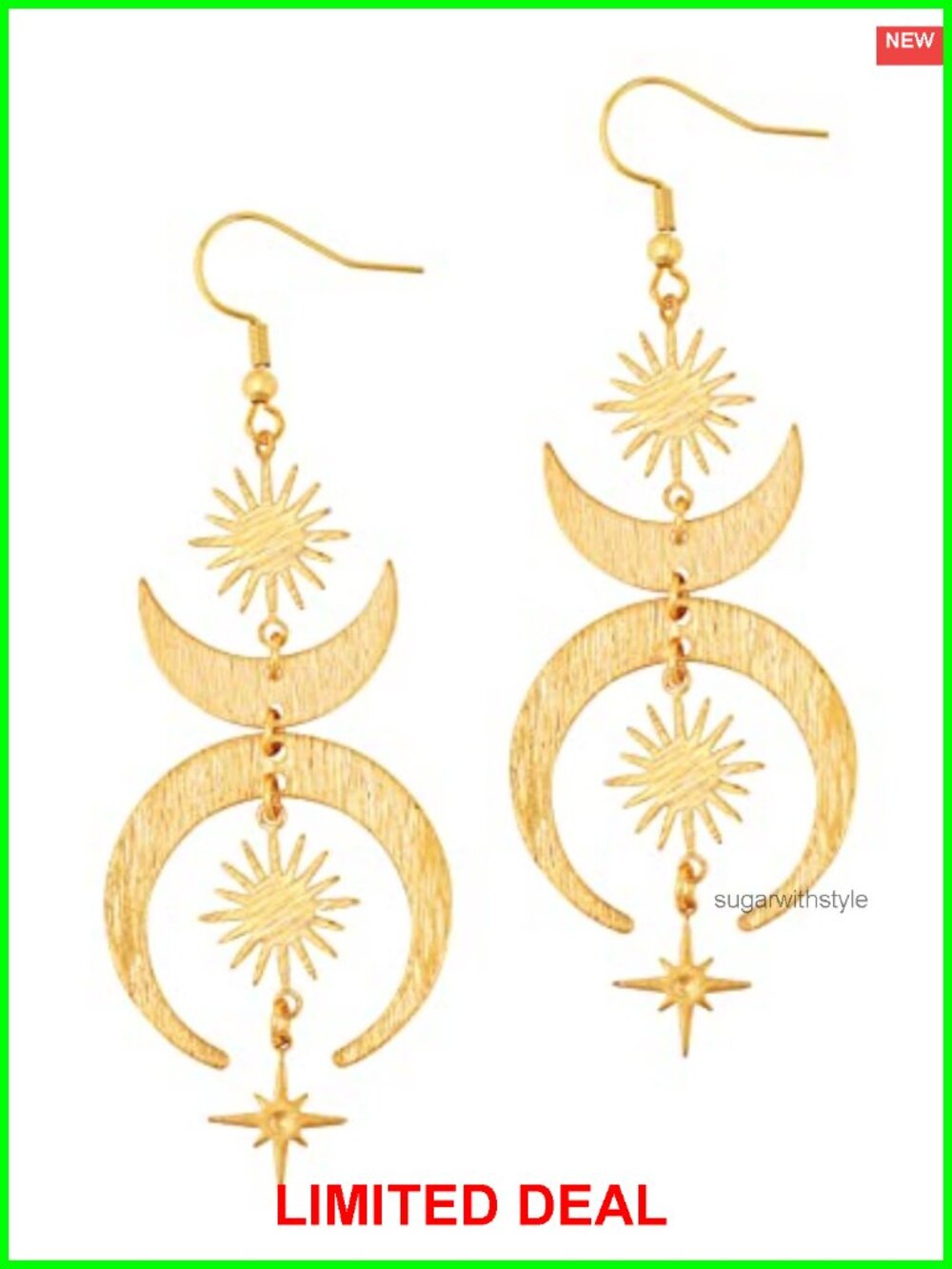 Celestial Sun Moon Star Dangle Earrings Copper Gothic Boho Women Jewelry